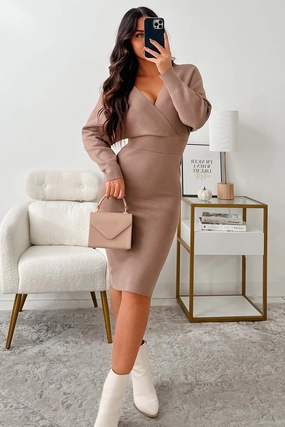 Natural Wrap Said My Piece Sweater Knit Midi Dress (Mocha)