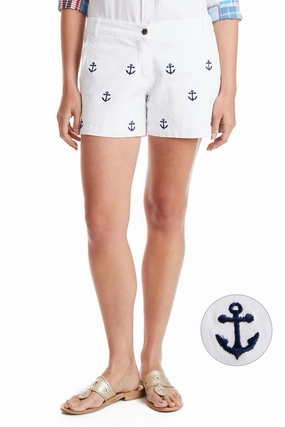Chafe Resistant Lining Sailing Short Stretch Twill White with Anchor