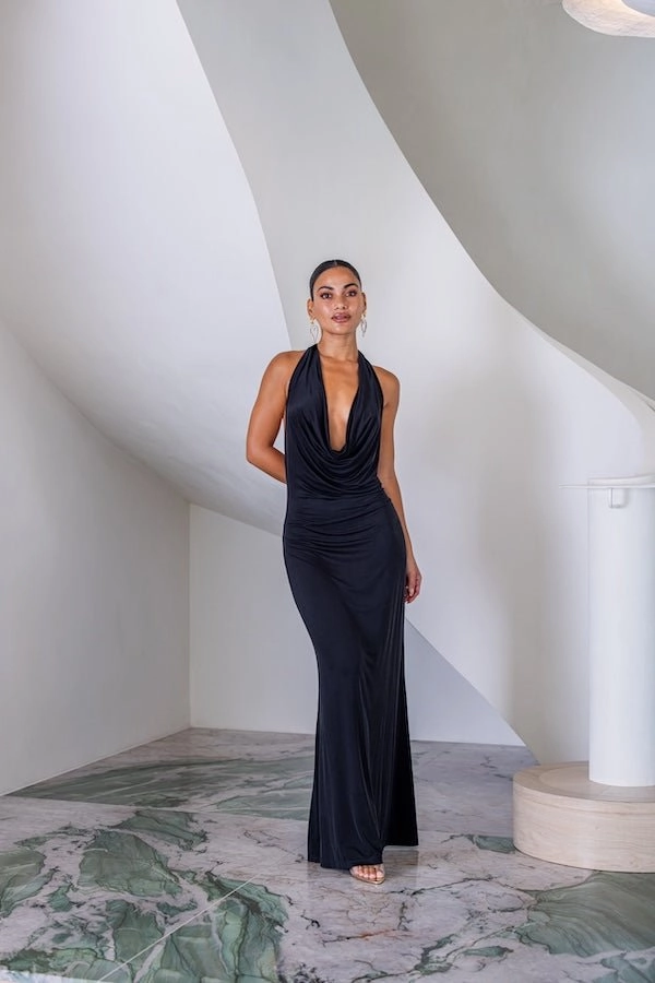 Saint Plunge Maxi Dress Black Flexible Layers