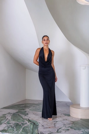 Saint Plunge Maxi Dress Black Flexible Layers