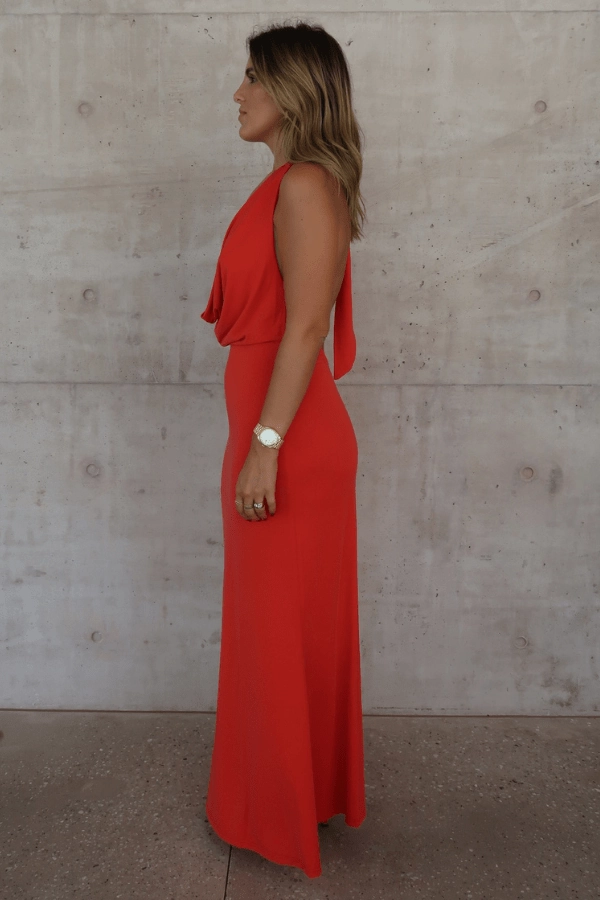 Saint Plunge Maxi Dress Red Comfort Waist Fit