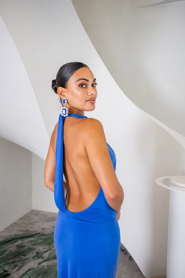Chic Mom Easy Wrap Saint Plunge Maxi Dress Sapphire