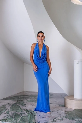 Polite Tone Saint Plunge Maxi Dress Sapphire