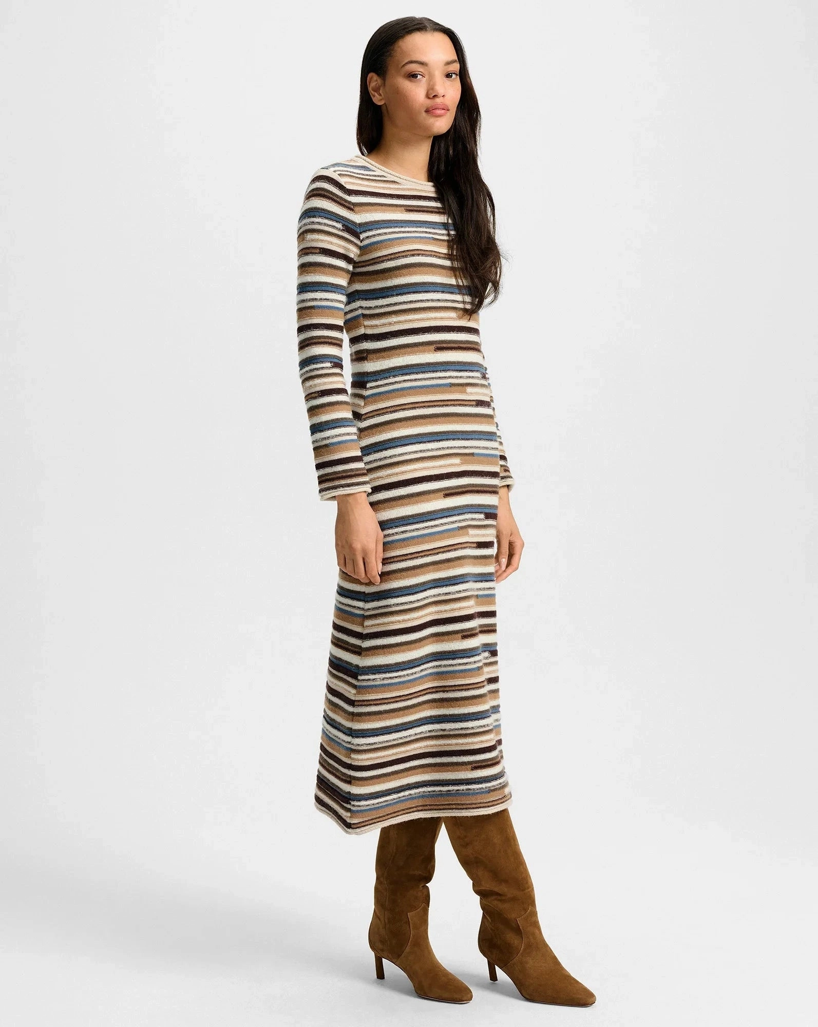 Contemporary Layer Fall Mood Sanders Knit Maxi Dress Dark Acorn Multi