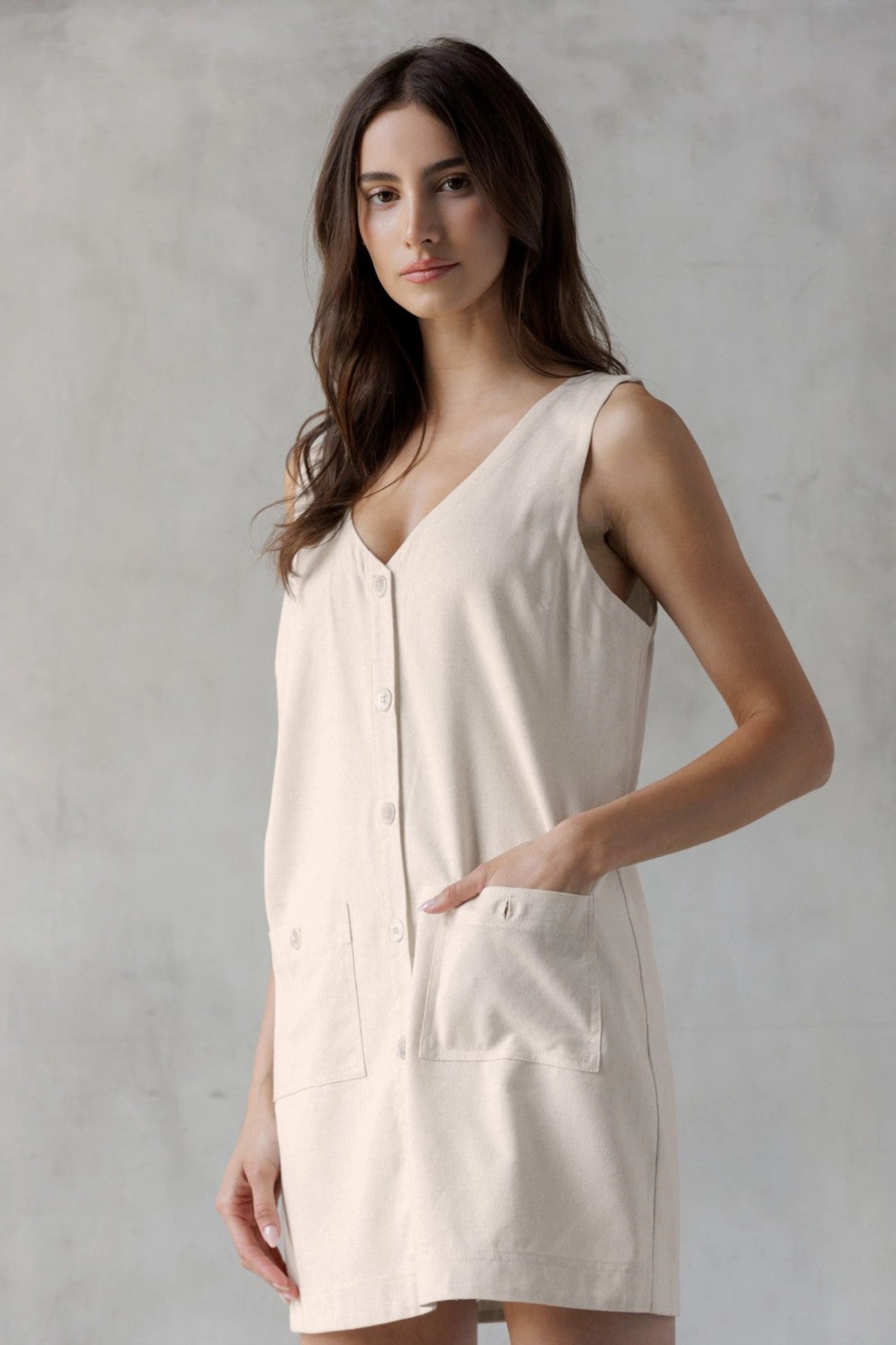 Casual Wear Relaxed Fit Look SANDY BUTTON FRONT UTILITY MINI DRESS