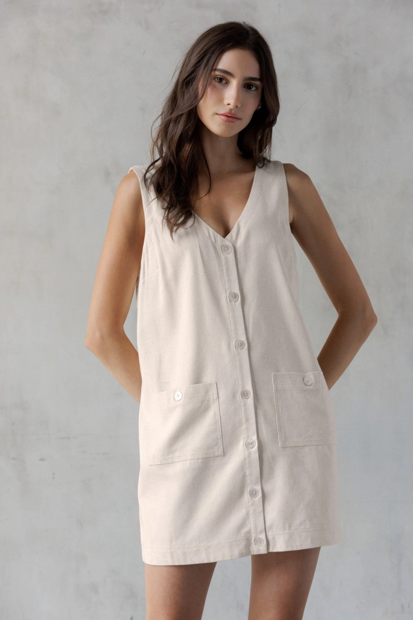 Softly Structured Tasteful Detail SANDY BUTTON FRONT UTILITY MINI DRESS