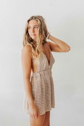 Refined Vibe Sandy Glow Crochet Mini Dress
