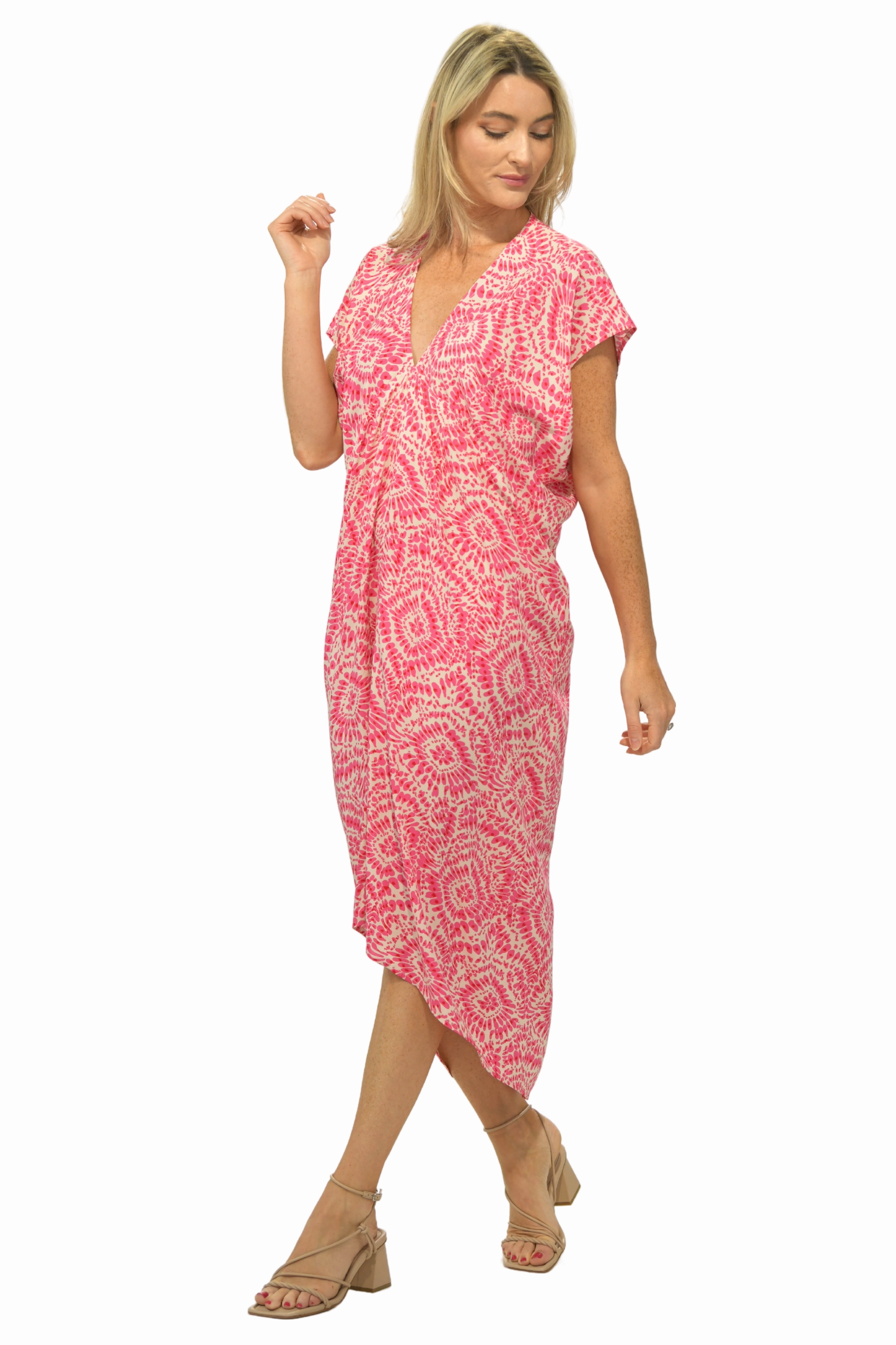 Effortless Pair Comfortable travel dress Santorini Kaftan / Cherry Fuchsia
