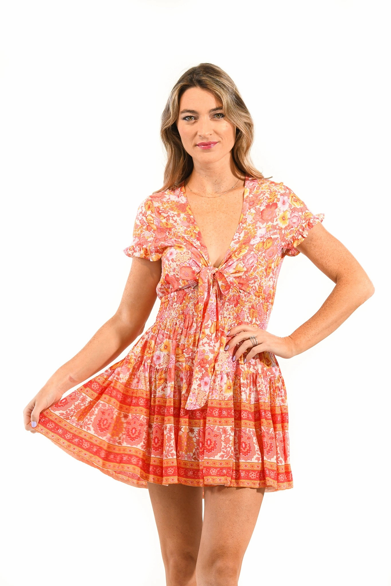 Sarah Dress / Tangerine Floral Textured Flow
