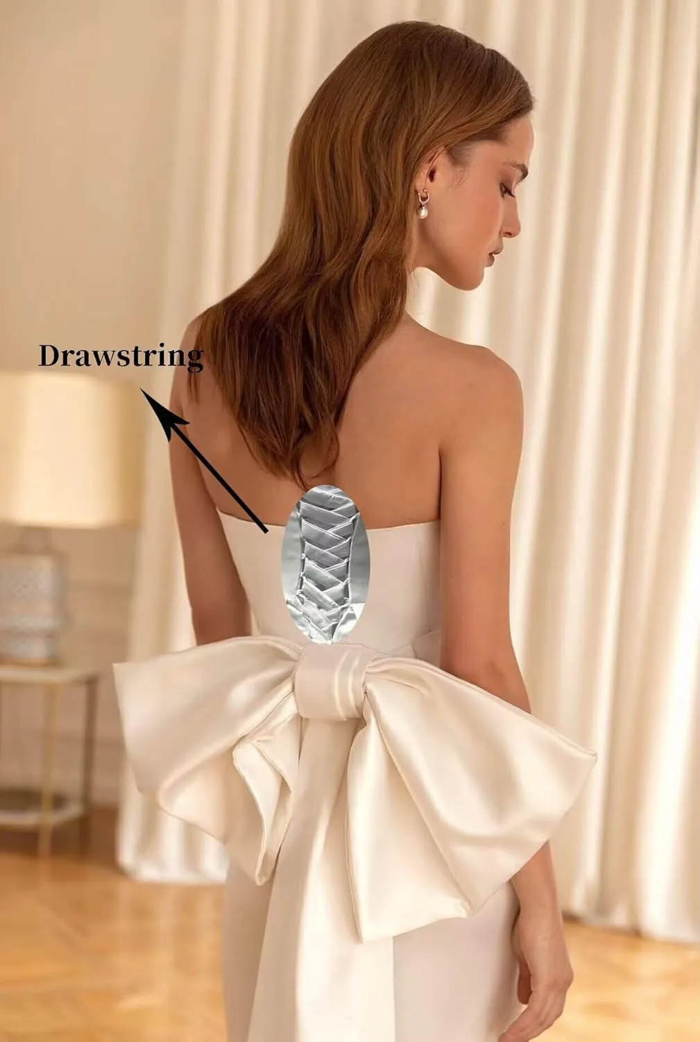 Satin Mermaid Bow Prom Dress Bodycon Wrap Cocktail Dress with Slit Strapless Bow Evening Dress with Detachable Train