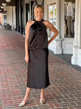 Satin Bias Cut Skirt in Black Smart Comfort