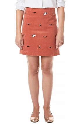 Shirred Back Sporty Edge Ali Skirt Corduroy Nantucket Red with Ghost Bat & Witch 19"