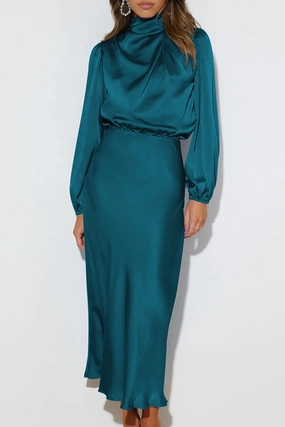SATIN LONG SLEEVED LOOSE MAXI DRESS Relaxed Layers