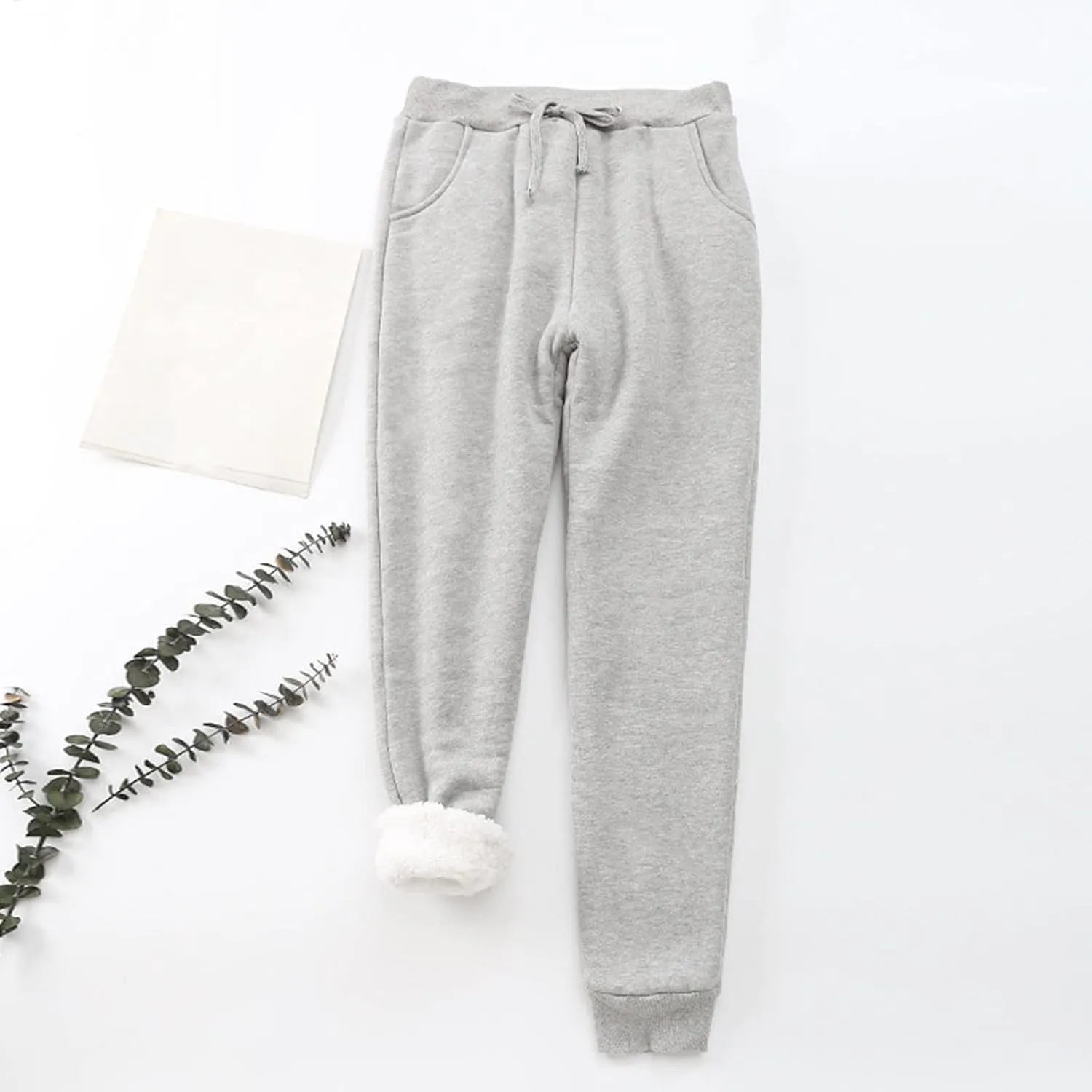 sdbrld Fleece Lined Joggers Women,Womens Sherpa Lined Sweatpants Winter Solid Athletic Running Fleece Lined Pants Sweatpants