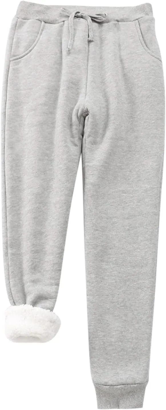 sdbrld Fleece Lined Joggers Women,Womens Sherpa Lined Sweatpants Winter Solid Athletic Running Fleece Lined Pants Sweatpants