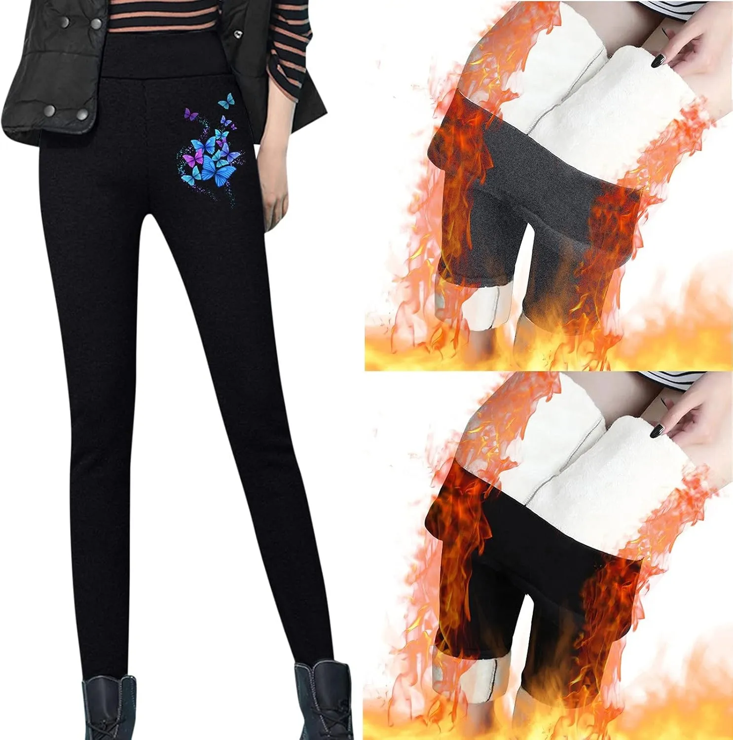sdbrld Fleece Lined Leggings Women,Womens Fleece Lined Leggings 2023 High Waist Warm Soft Pants Tummy Control Thermal Tights