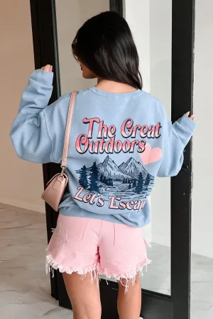 Breathable fabric Ultra Soft Handfeel "Let's Escape" Double-Sided Graphic Sweatshirt (Dusty Blue)