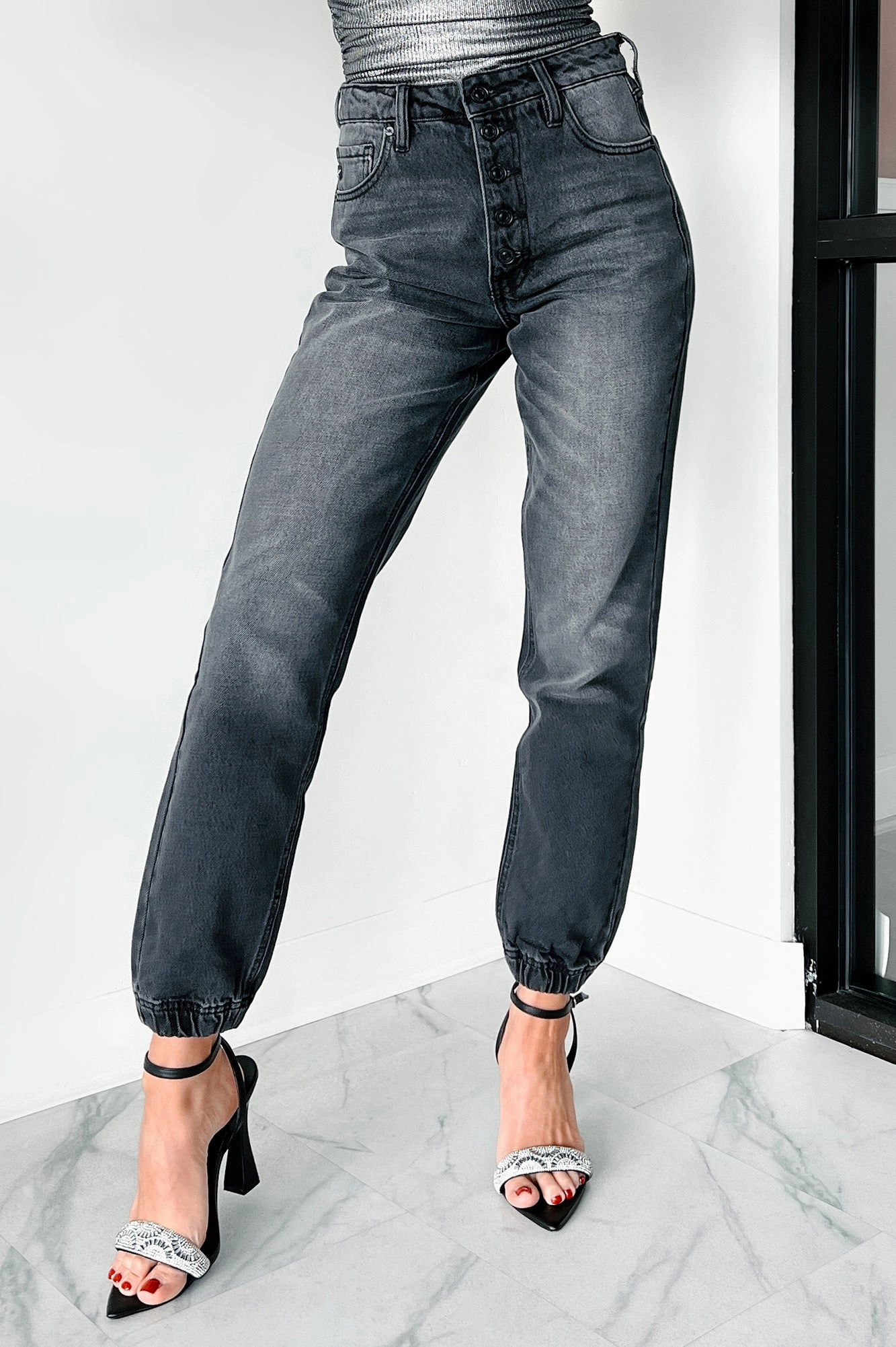 Sean High Rise Button Fly Kancan Jogger Jeans (Grey) Stretchable Fit AntibacterialCoating