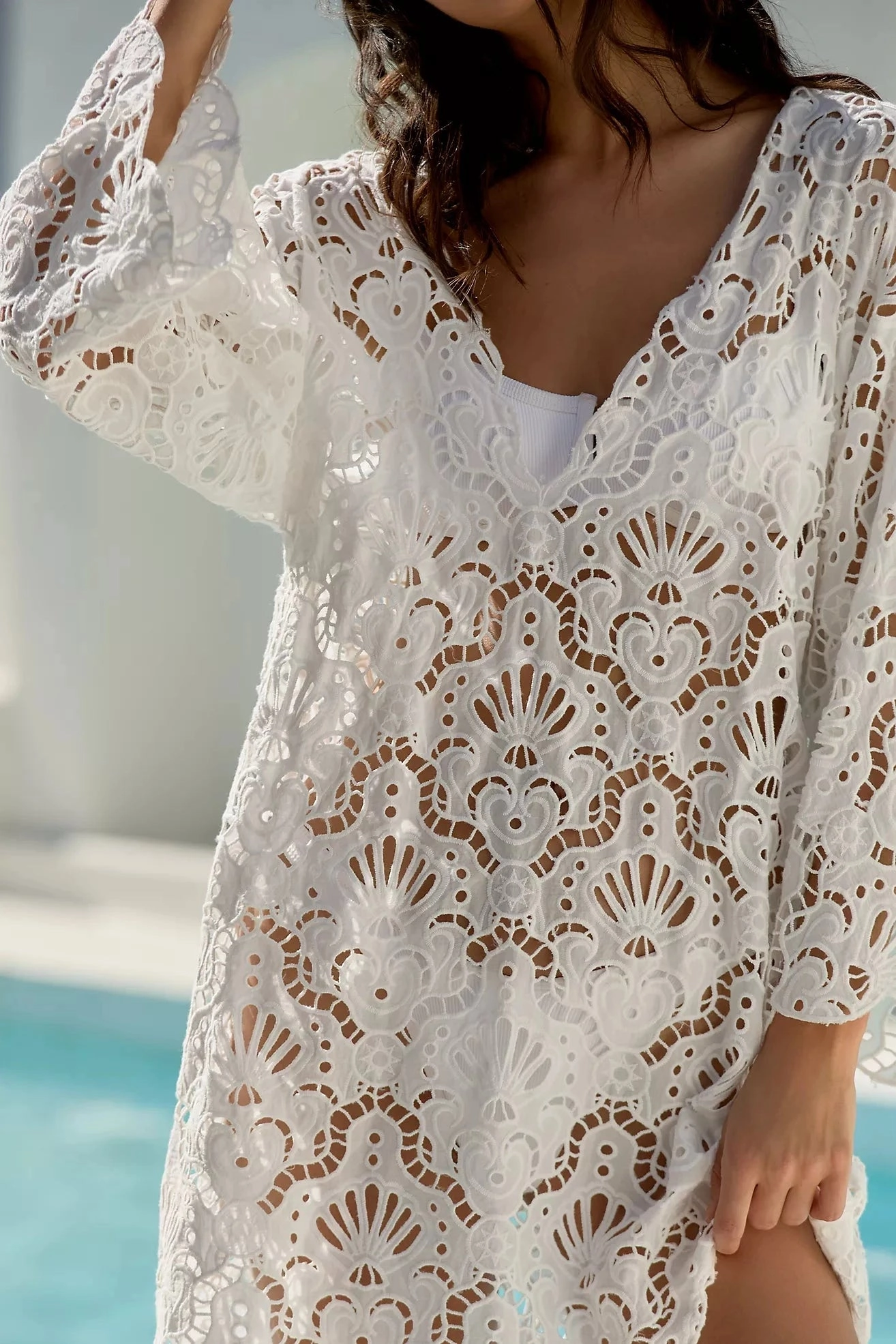 Air Layer Sleek Touch Seashell Eyelet Mini Dress White
