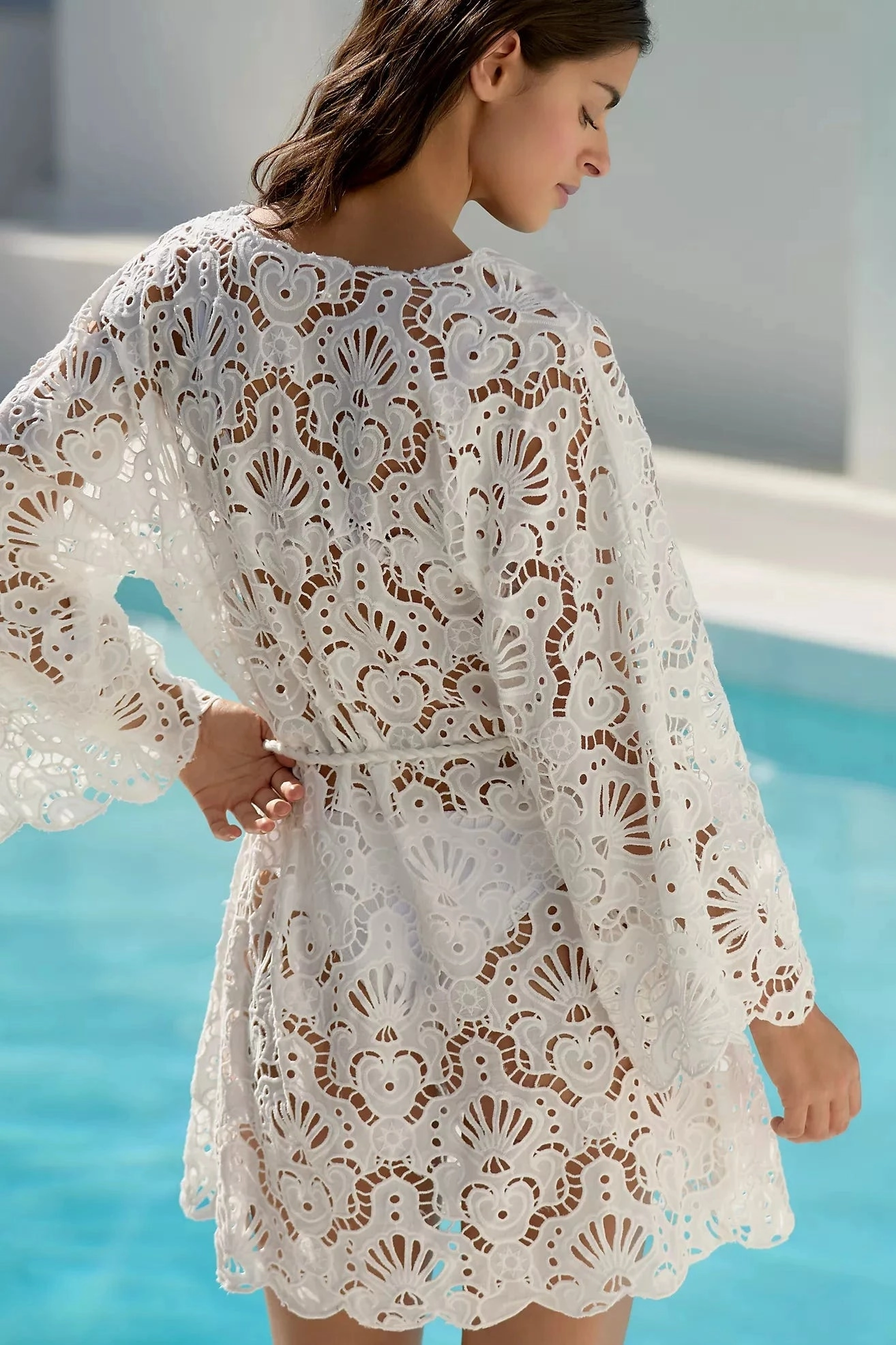 Seashell Eyelet Mini Dress White Pure Lines Flattering Look Fit