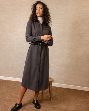 Brushed Button Down Shirtdress | Gray Work Fitwear Silky Mood