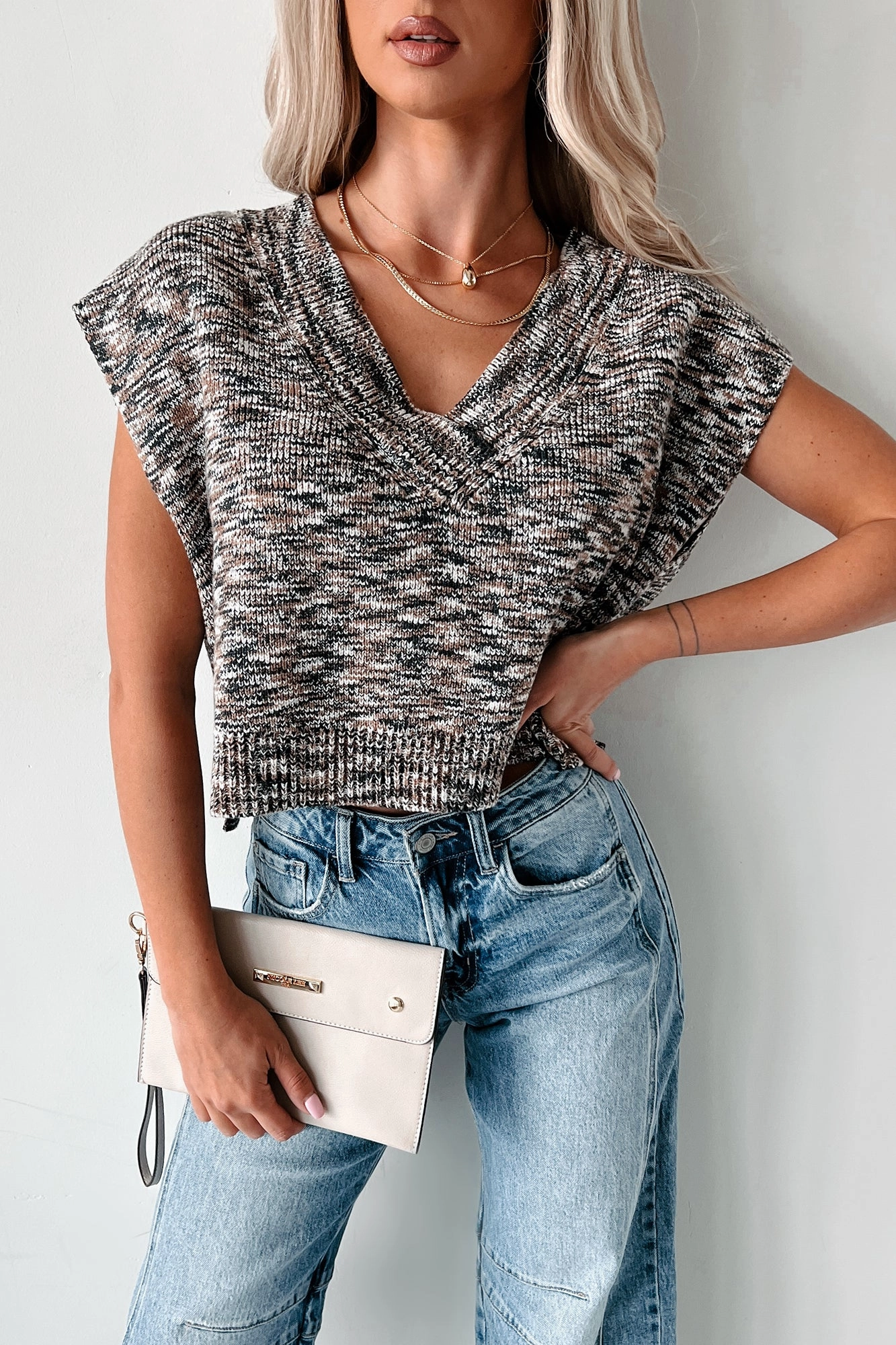 Seasonal Sophistication Cropped Sweater Vest (Dark Brown) AntiPilling Technology