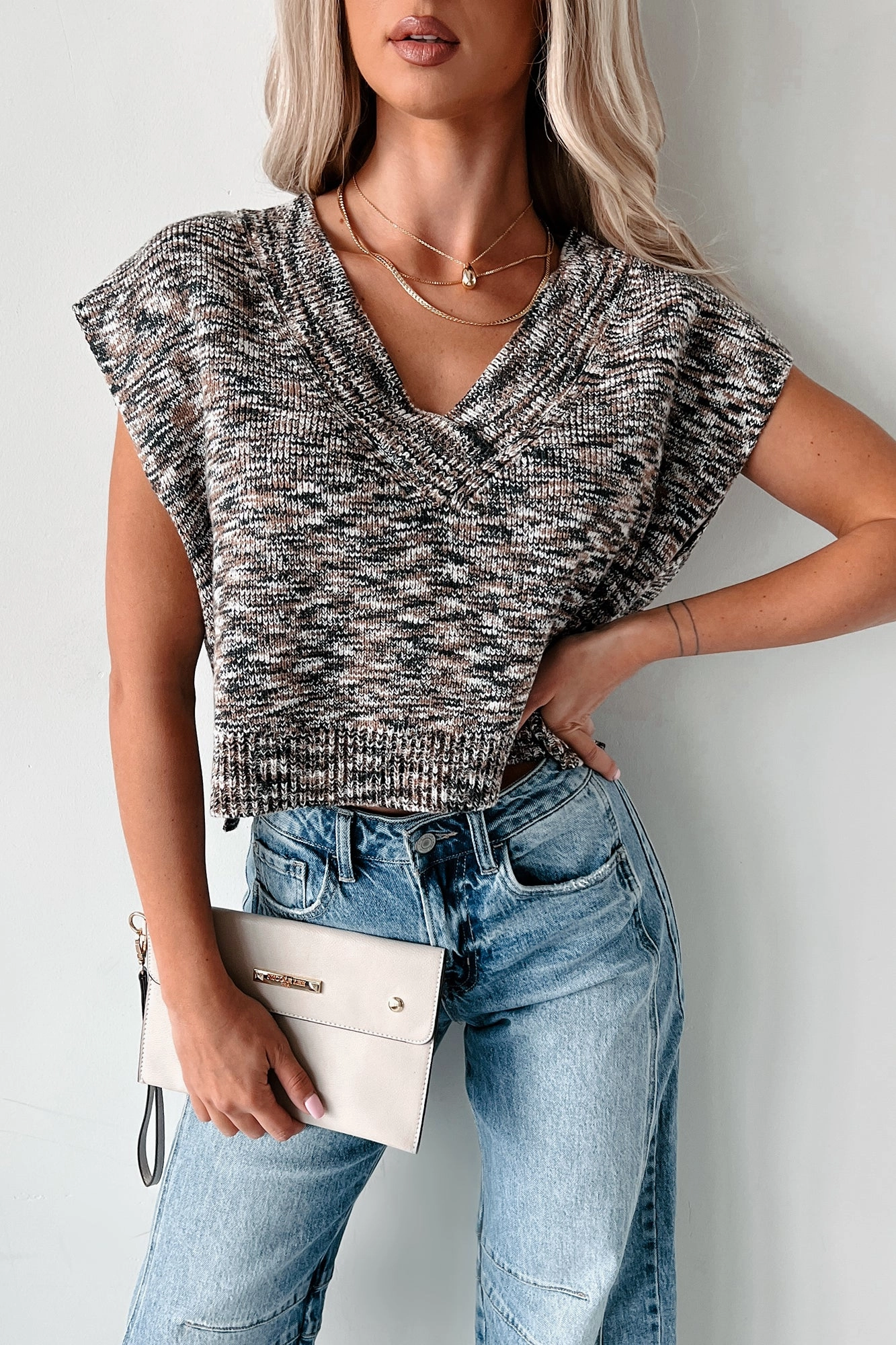 Seasonal Sophistication Cropped Sweater Vest (Dark Brown) Ribbed Trims AthleisureReady