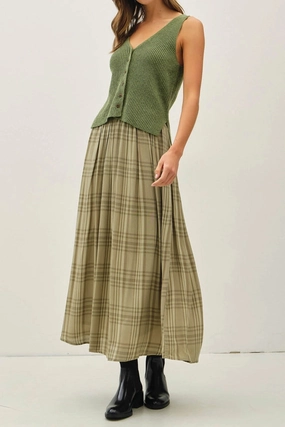 Twist Front Design Slip Resistant Waist Seasons Change Plaid Skirt in Spruce