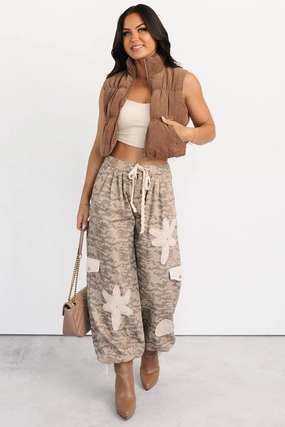 Sun Comes Up POL Drawstring Denim Joggers (Beige Camo) Recycled Polyester Blend ReinforcedBeltLoops