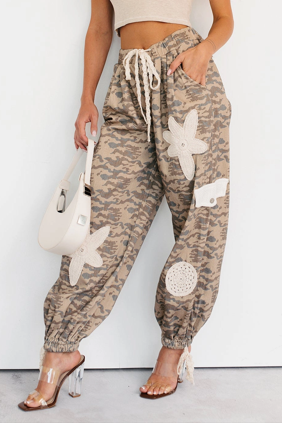 Sun Comes Up POL Drawstring Denim Joggers (Beige Camo) Perfectly Relaxed Core Fit