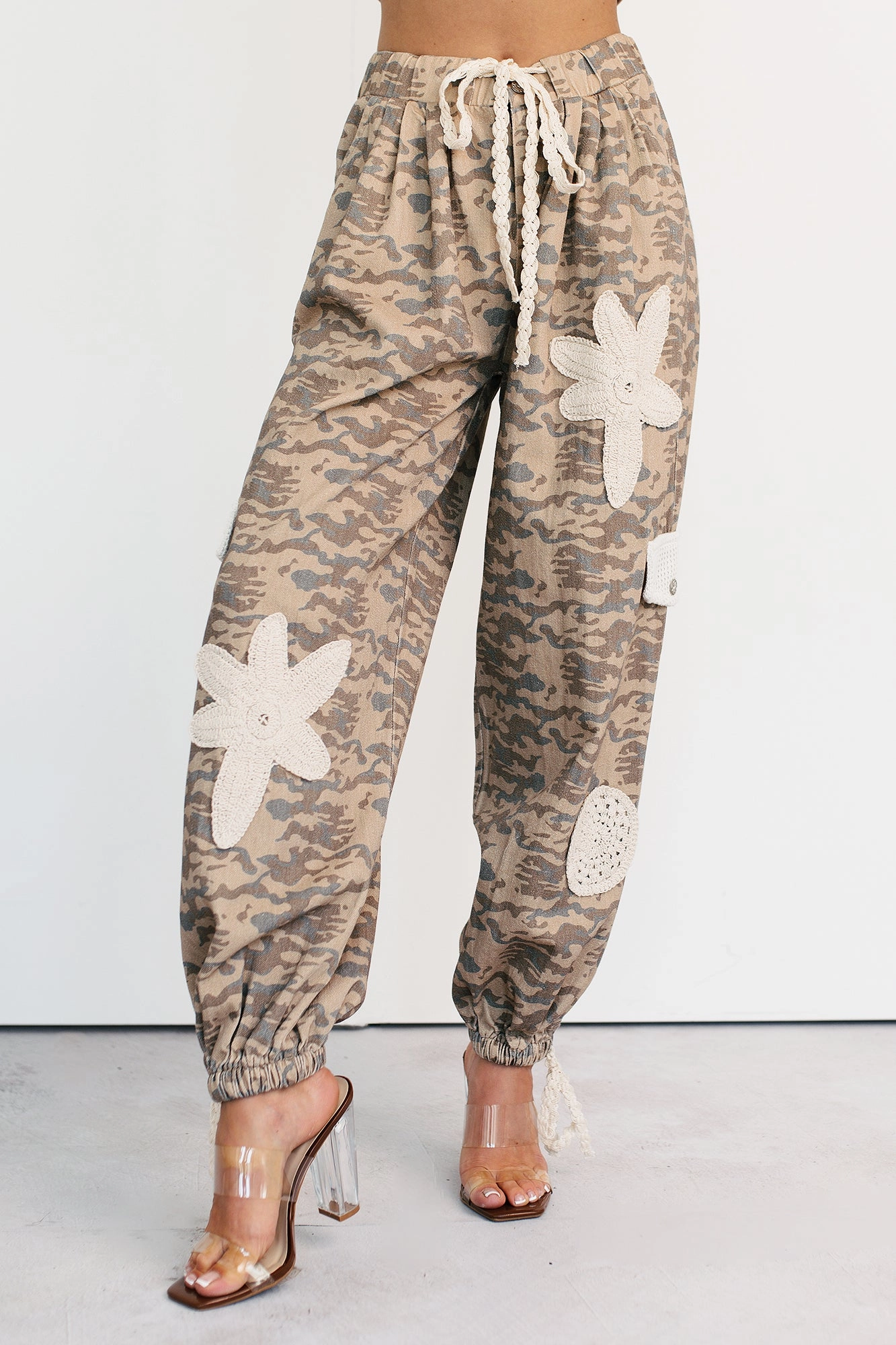 Sun Comes Up POL Drawstring Denim Joggers (Beige Camo) ripstop fabric NonRestrictiveFit