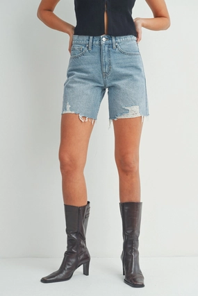 Breezy Comfort SELENA SLIGHTLY DISTRESSED DENIM SHORTS