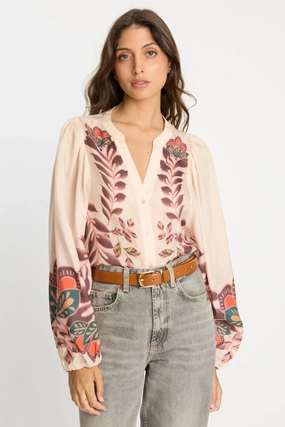 High Neck Draped Layer Selene Top in Copper Orchard