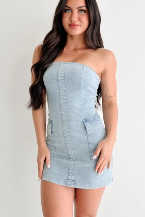 Formal-look Chic Rhythm The Afternoon Edit Strapless Mini Dress (Denim)