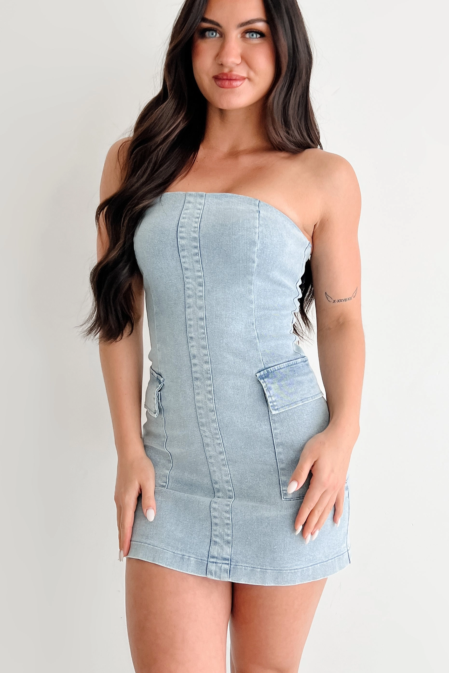 Formal-look Chic Rhythm The Afternoon Edit Strapless Mini Dress (Denim)
