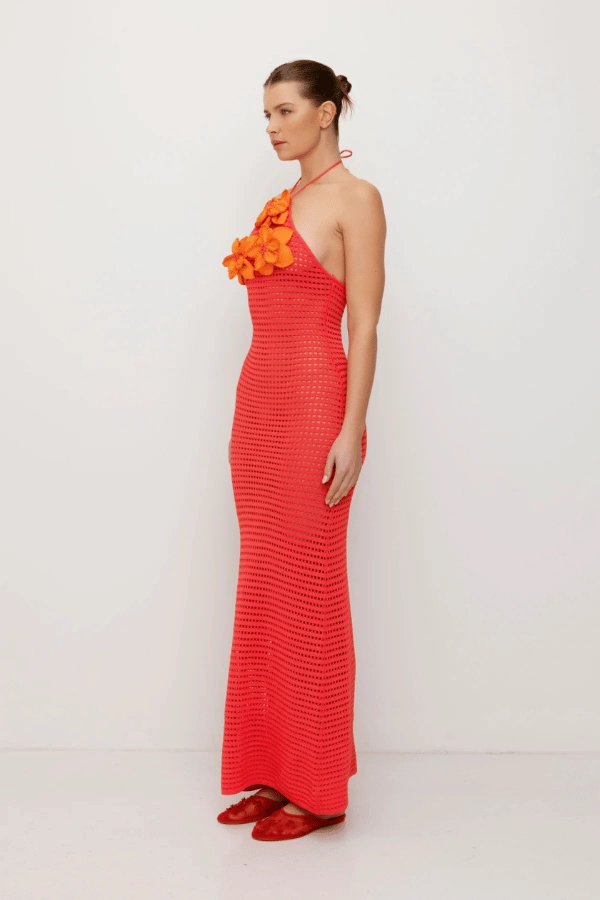 La Monada Knit Maxi Dress Coral Bold Touch