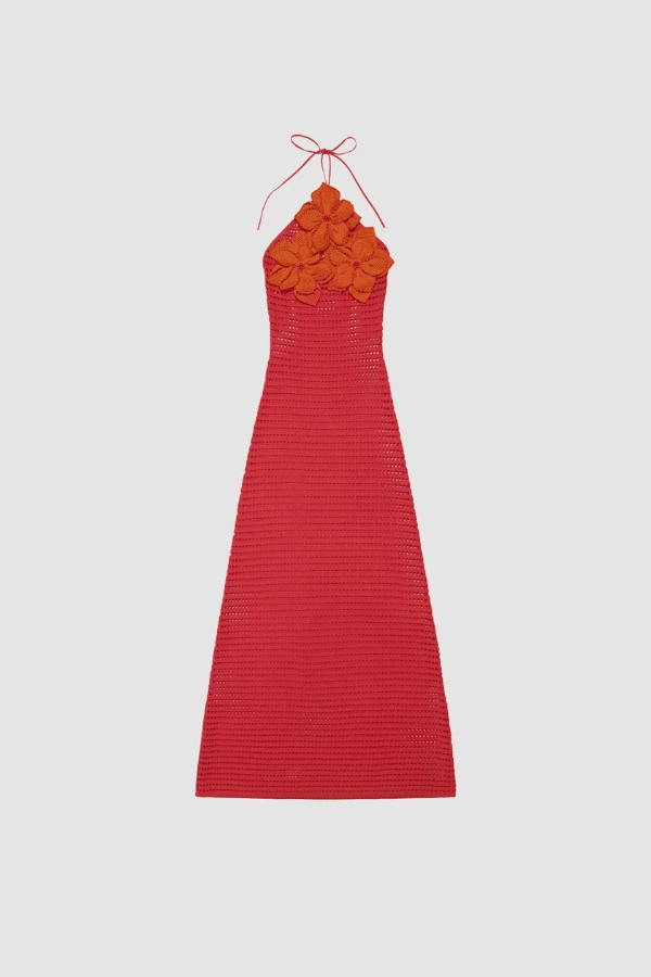 Layering Fit Romantic Style La Monada Knit Maxi Dress Coral