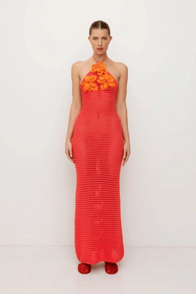 Sleek and Simple La Monada Knit Maxi Dress Coral