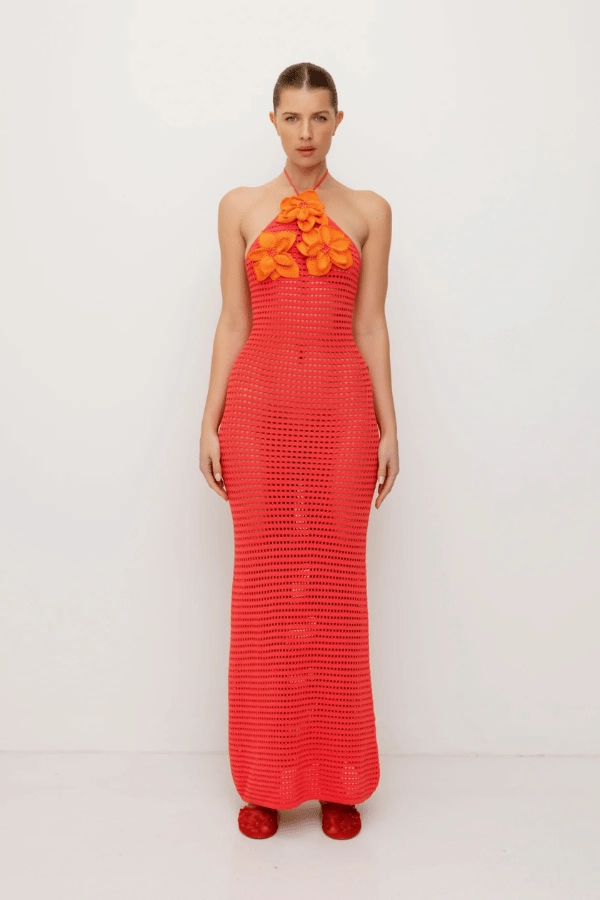Sleek and Simple La Monada Knit Maxi Dress Coral