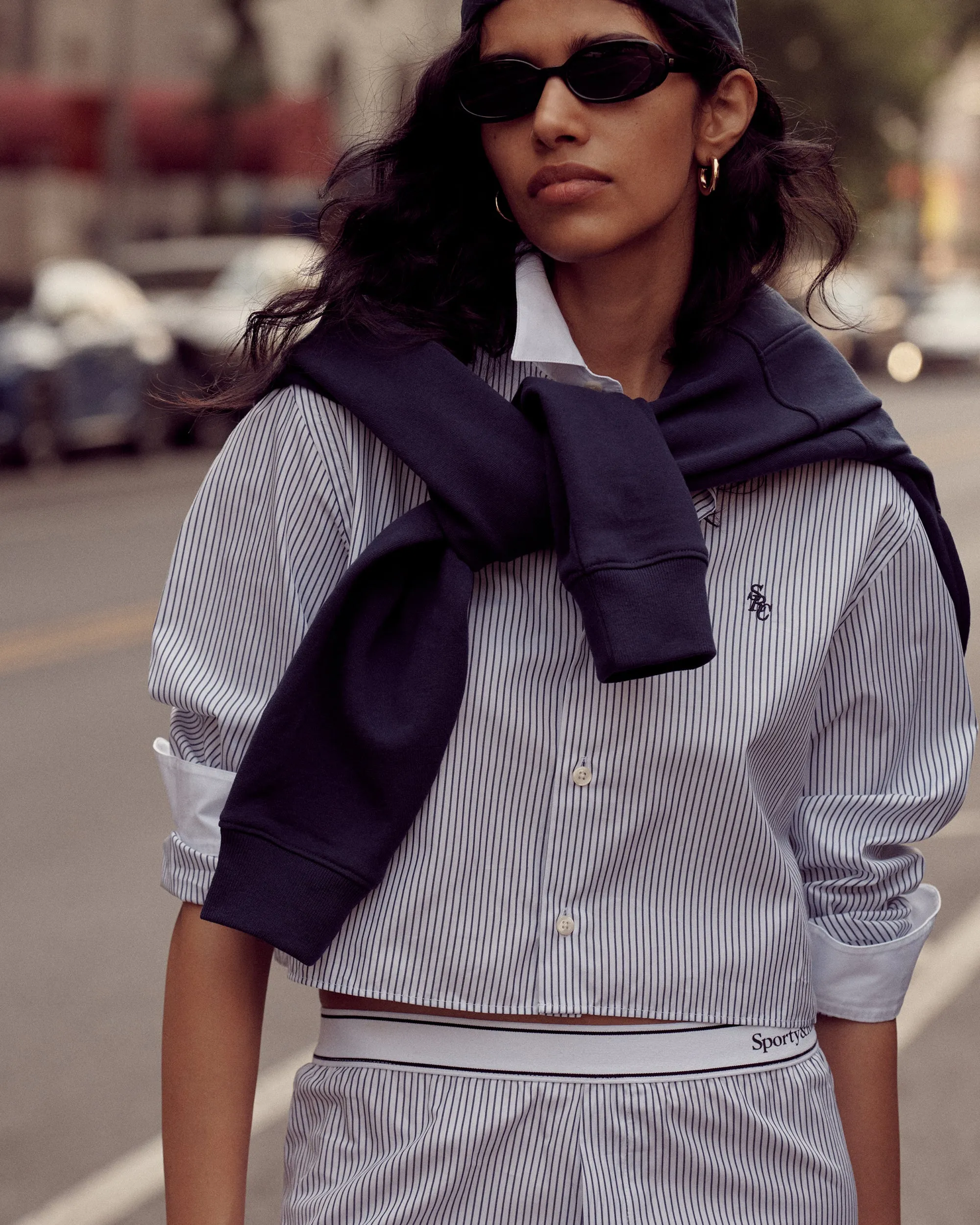 Serif Logo Trousers - Blue Striped
