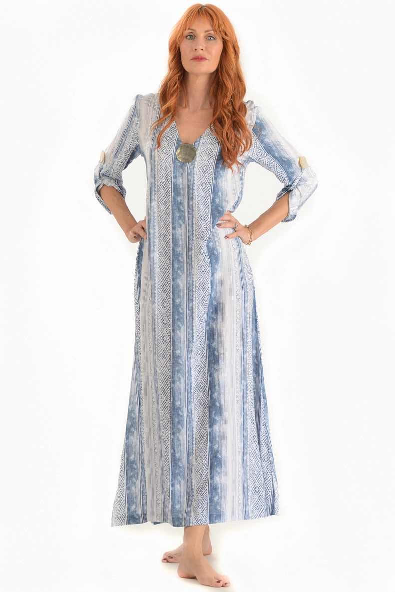 Elegant Mood Light Fabric Seychelles Dress-Kaftan / Slate Aztec