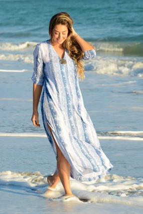 Seychelles Dress-Kaftan / Slate Aztec Bright Feel Retro Detail