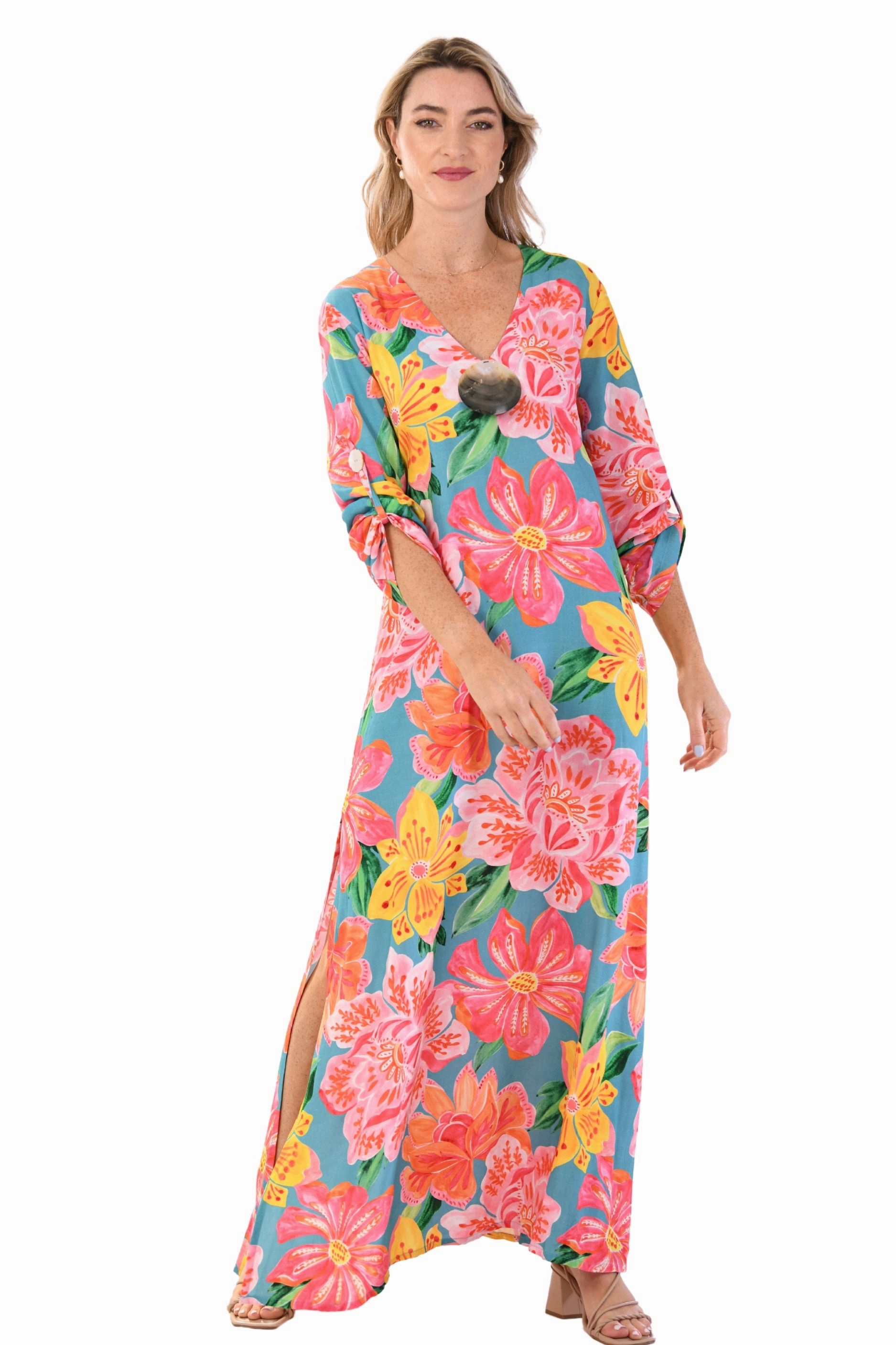 Seychelles Kaftan / Turquoise Fuchsia Elegant Motion