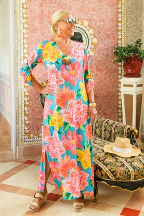 Bright Feel Seychelles Kaftan / Turquoise Fuchsia
