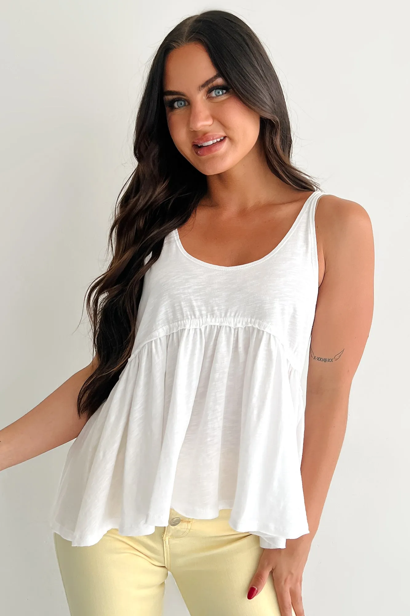 Booked By Brunch Sleeveless Ruffle Top (White) NonIrritating AntiMicrobialLining
