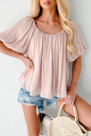Sustainable Fabric Blend Reflective Safety Accents Sassy Smiles Flowy Puff Sleeve Blouse (Blush)