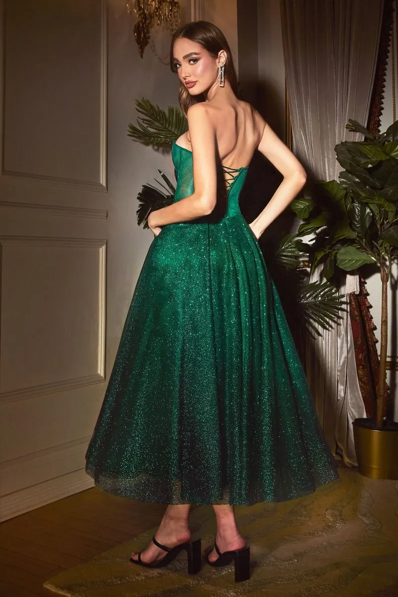 SHEER CORSET TEA LENGTH GLITTER DRESS CDCD275T
