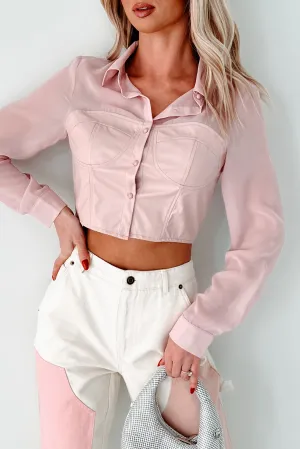 LayeredNeckline Basic Dress Sheer Passion Faux Leather Blouse (Pink)