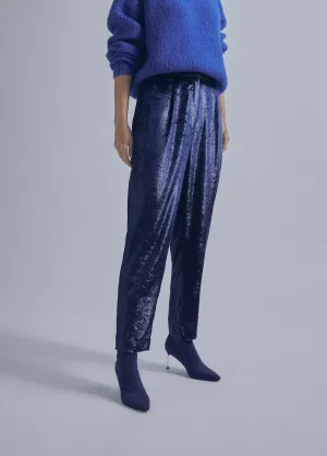Shiny effect velvet trousers