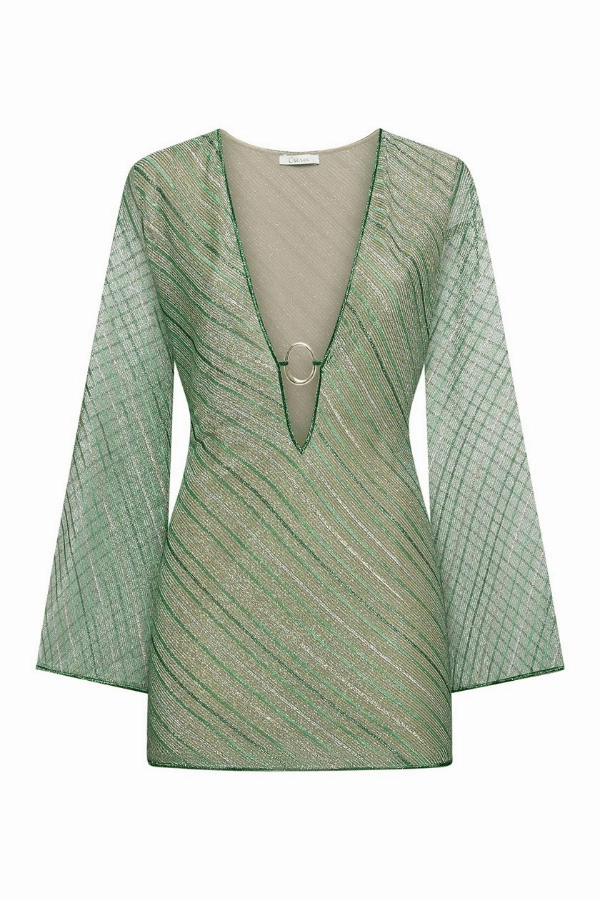 Shiny Stripes O Kaftan Green Calm Fit Layering Fit